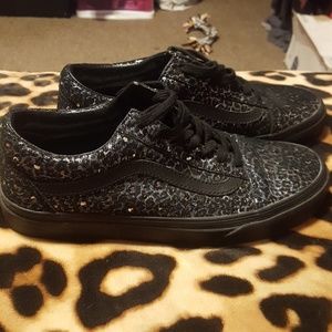Black and silver cheetah print Vans